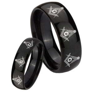 His and Hers Multiple Master Mason Dome Black Tungsten Mens Wedding Ring Set