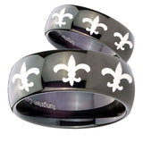 His Hers Multiple Fleur De Lis Dome Black Tungsten Men's Wedding Ring Set