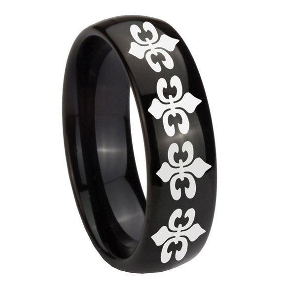 10mm Multiple Fleur De Lis Dome Black Tungsten Carbide Wedding Band Ring
