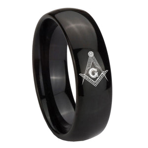 10mm Master Mason Masonic Dome Black Tungsten Carbide Mens Wedding Ring