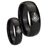 Bride and Groom Master Mason Masonic Dome Black Tungsten Promise Ring Set