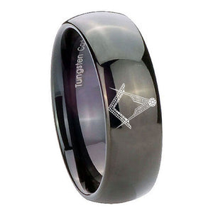 10mm Masonic Dome Black Tungsten Carbide Men's Promise Rings