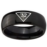 10mm Masonic 32 Triangle Freemason Dome Black Tungsten Carbide Mens Engagement Band