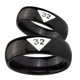 Bride and Groom Masonic 32 Triangle Design Freemason Dome Black Tungsten Carbide Wedding Engraving Ring Set