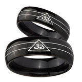 Bride and Groom Masonic 32 Duo Line Freemason Dome Black Tungsten Carbide Wedding Engraving Ring Set