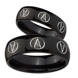 His Hers Atheist Design Dome Black Tungsten Mens Ring Set