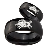 Bride and Groom Wild Boar Dome Black Tungsten Men's Wedding Band Set