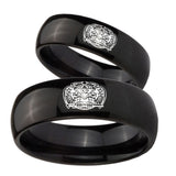 Bride and Groom Masonic 32 Degree Freemason Dome Black Tungsten Carbide Wedding Engraving Ring Set