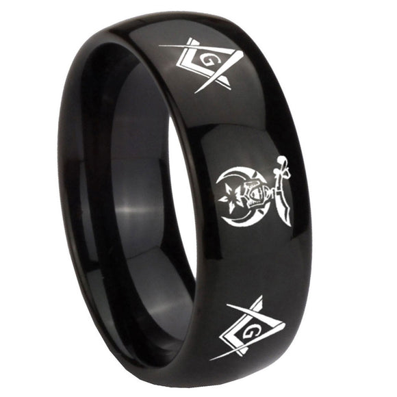 10mm Masonic Shriners Dome Black Tungsten Carbide Mens Ring Personalized