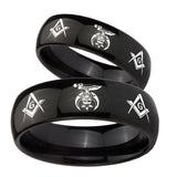 Bride and Groom Masonic Shriners Dome Black Tungsten Carbide Rings for Men Set