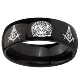 10mm Masonic 32 Design Dome Black Tungsten Carbide Mens Engagement Band
