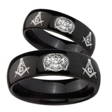 Bride and Groom Masonic 32 Design Dome Black Tungsten Carbide Promise Ring Set