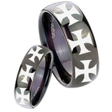 Bride and Groom Multiple Maltese Cross Dome Black Tungsten Rings for Men Set