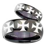 Bride and Groom Multiple Maltese Cross Dome Black Tungsten Rings for Men Set