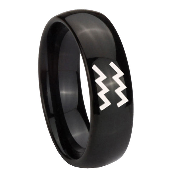 10mm Aquarius Horoscope Dome Black Tungsten Carbide Wedding Engraving Ring