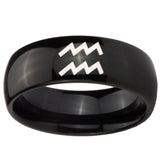 10mm Aquarius Horoscope Dome Black Tungsten Carbide Wedding Engraving Ring