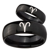 Bride and Groom Aries Zodiac Dome Black Tungsten Carbide Custom Ring for Men Set