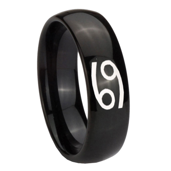 10mm Cancer Horoscope Dome Black Tungsten Carbide Bands Ring