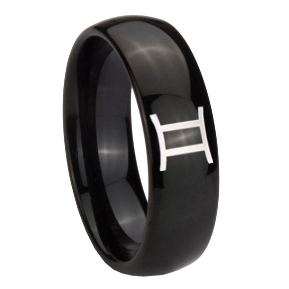 10mm Gemini Zodiac Dome Black Tungsten Carbide Custom Ring for Men