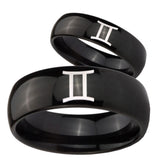 Bride and Groom Gemini Zodiac Dome Black Tungsten Mens Anniversary Ring Set