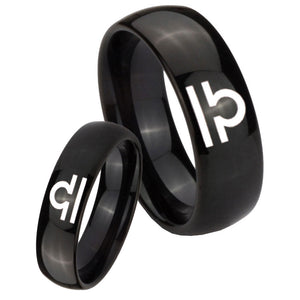 Bride and Groom Libra Horoscope Dome Black Tungsten Carbide Mens Bands Ring Set