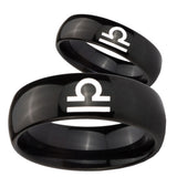 Bride and Groom Libra Horoscope Dome Black Tungsten Carbide Mens Bands Ring Set