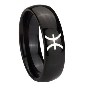 10mm Pisces Zodiac Dome Black Tungsten Carbide Mens Anniversary Ring