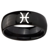 10mm Pisces Zodiac Dome Black Tungsten Carbide Mens Anniversary Ring