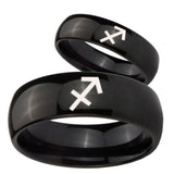 His and Hers Sagittarius Zodiac Dome Black Tungsten Mens Engagement Band Set