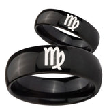 Bride and Groom Virgo Zodiac Dome Black Tungsten Men's Engagement Ring Set