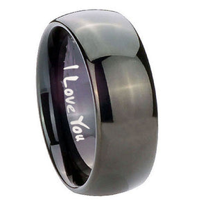10mm I Love You Dome Black Tungsten Carbide Men's Wedding Ring