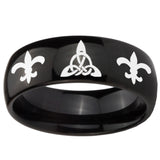 10mm Celtic Triangle Fleur De Lis Dome Black Tungsten Carbide Men's Bands Ring