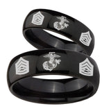 Bride and Groom Marine Army Sergeant Dome Black Tungsten Carbide Mens Ring Engraved Set