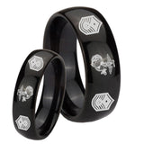 His Hers Marine Chief Master Sergeant  Dome Black Tungsten Men's Engagement Ring Set