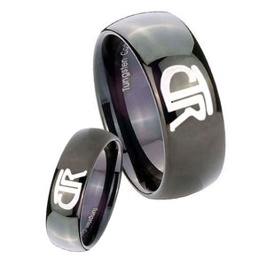 Bride and Groom CTR Dome Black Tungsten Carbide Mens Wedding Band Set