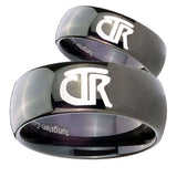 Bride and Groom CTR Dome Black Tungsten Carbide Mens Wedding Band Set