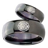 Bride and Groom Fire Department Dome Black Tungsten Mens Engagement Band Set