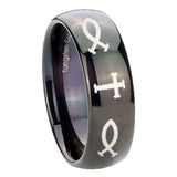 10mm Fish & Cross Dome Black Tungsten Carbide Mens Wedding Band