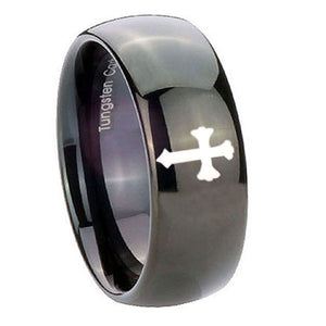 10mm Flat Christian Cross Dome Black Tungsten Carbide Mens Engagement Band