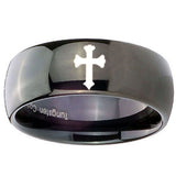 10mm Flat Christian Cross Dome Black Tungsten Carbide Mens Engagement Band