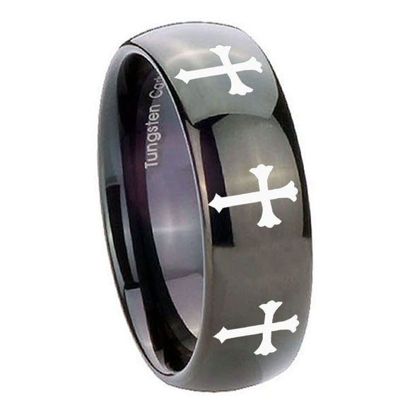 10mm Multiple Christian Cross Dome Black Tungsten Carbide Personalized Ring