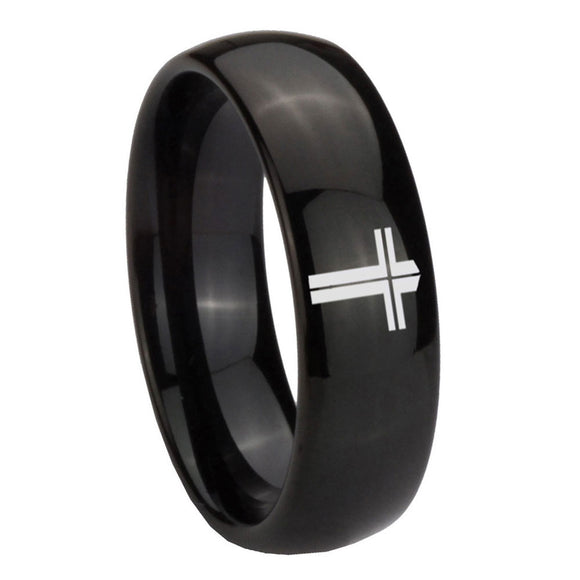 10mm Flat Christian Cross Dome Black Tungsten Carbide Bands Ring