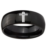 10mm Flat Christian Cross Dome Black Tungsten Carbide Bands Ring