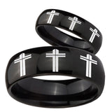 Bride and Groom Multiple Christian Cross Dome Black Tungsten Mens Ring Set