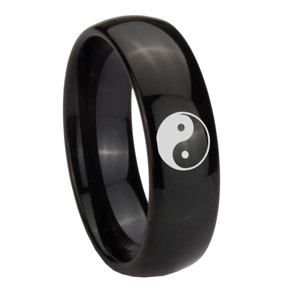 10mm Yin Yang Dome Black Tungsten Carbide Mens Ring Personalized