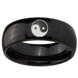10mm Yin Yang Dome Black Tungsten Carbide Mens Ring Personalized