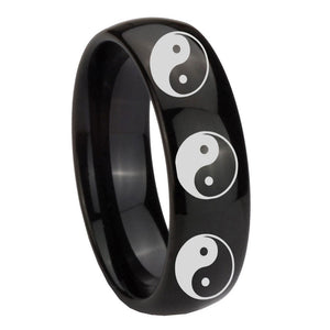 10mm Multiple Yin Yang Dome Black Tungsten Carbide Men's Wedding Ring