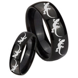 Bride and Groom Multiple Lizard Dome Black Tungsten Men's Engagement Ring Set