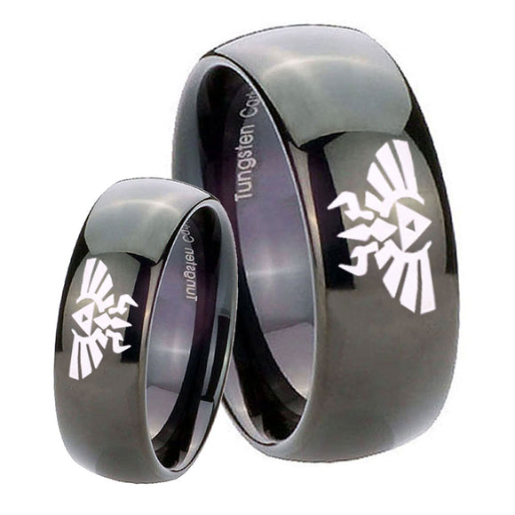 Bride and Groom Zelda Skyward Sword Dome Black Tungsten Men's Band Ring Set