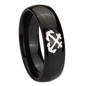 10mm Anchor Dome Black Tungsten Carbide Wedding Bands Ring